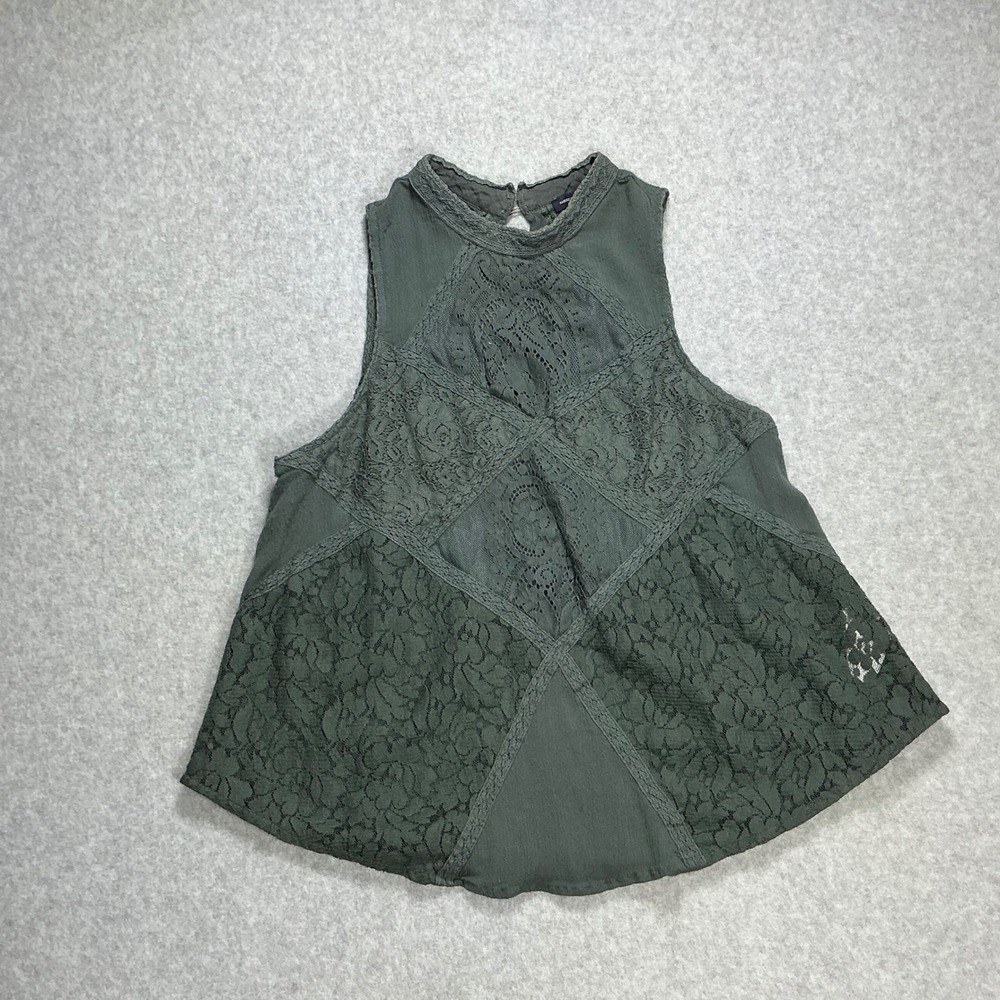 American Eagle Outfitters Green Lace Mixed Media High Neck Tank Top Small